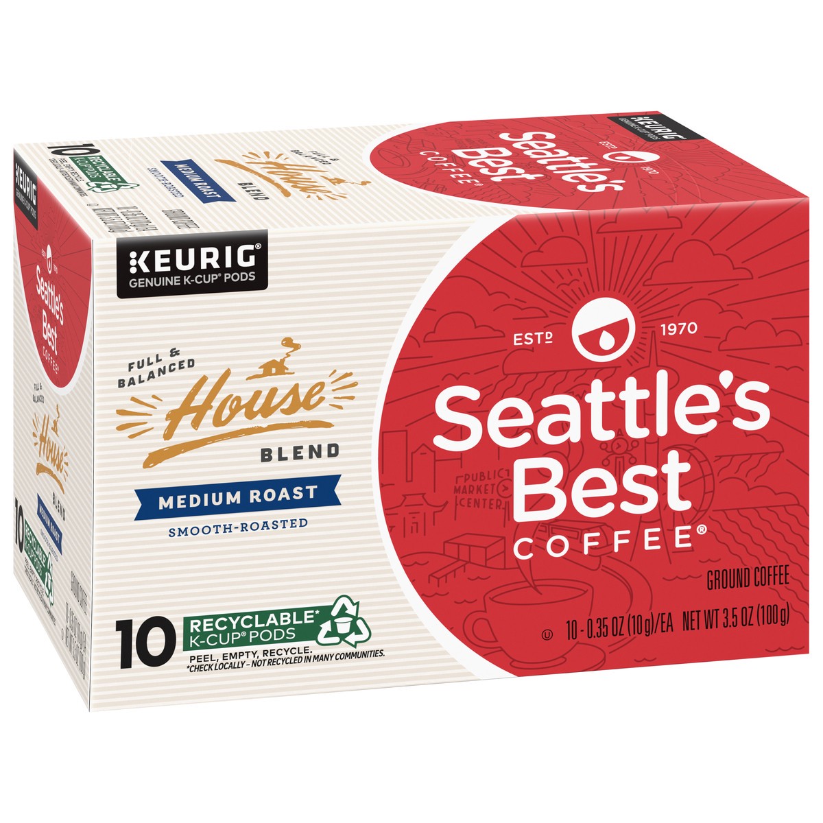 slide 2 of 9, Seattle's Best Coffee K-Cup Pods Medium Roast Ground House Blend Coffee 10 - 0.35 Pods, 10 ct