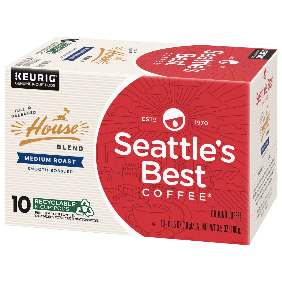 slide 3 of 9, Seattle's Best Coffee K-Cup Pods Medium Roast Ground House Blend Coffee 10 - 0.35 Pods, 10 ct