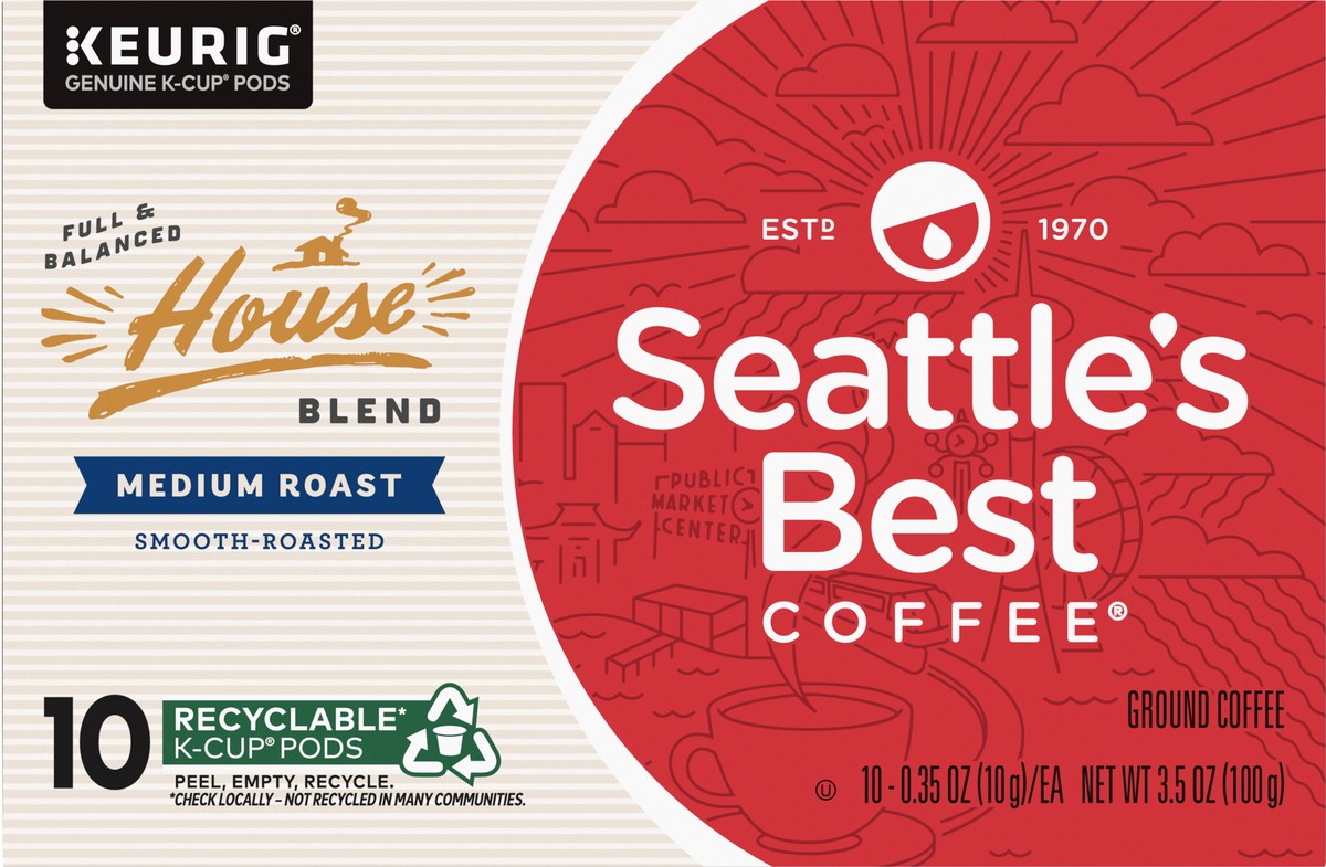 slide 6 of 9, Seattle's Best Coffee K-Cup Pods Medium Roast Ground House Blend Coffee 10 - 0.35 Pods, 10 ct