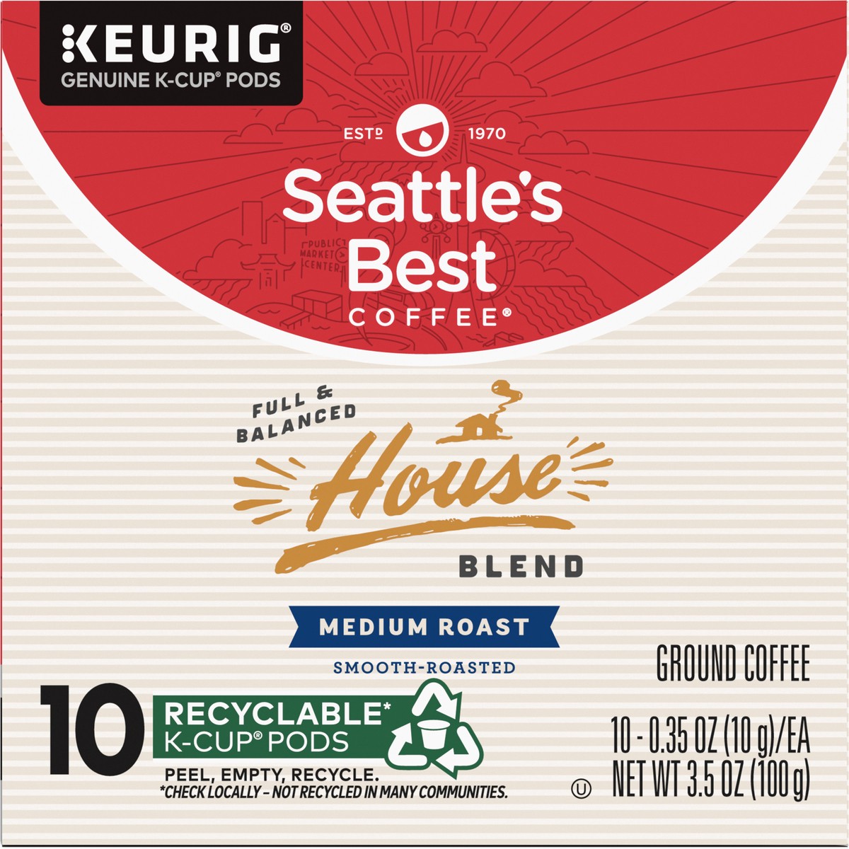 slide 7 of 9, Seattle's Best Coffee K-Cup Pods Medium Roast Ground House Blend Coffee 10 - 0.35 Pods, 10 ct