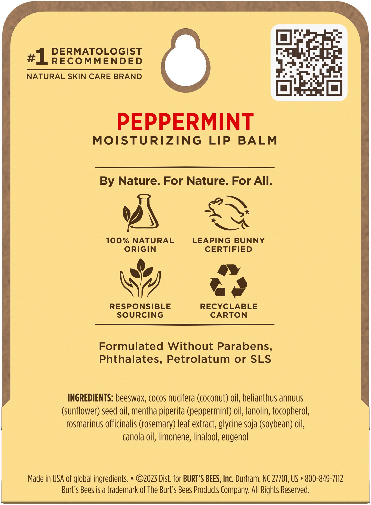 slide 4 of 5, Burt's Bees Peppermint Moisturizing Lip Balm, Natural Origin Lip Care, 1 Tube, 0.15 oz., 1 ct