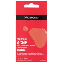 Neutrogena Stubborn Acne Blemish Patches Combination Pack, Ultra-Thin Hydrocolloid Acne Patch Absorbs Fluids & Removes Impurities To Help Pimples Look Smaller, 2 Sizes, 16 Patches