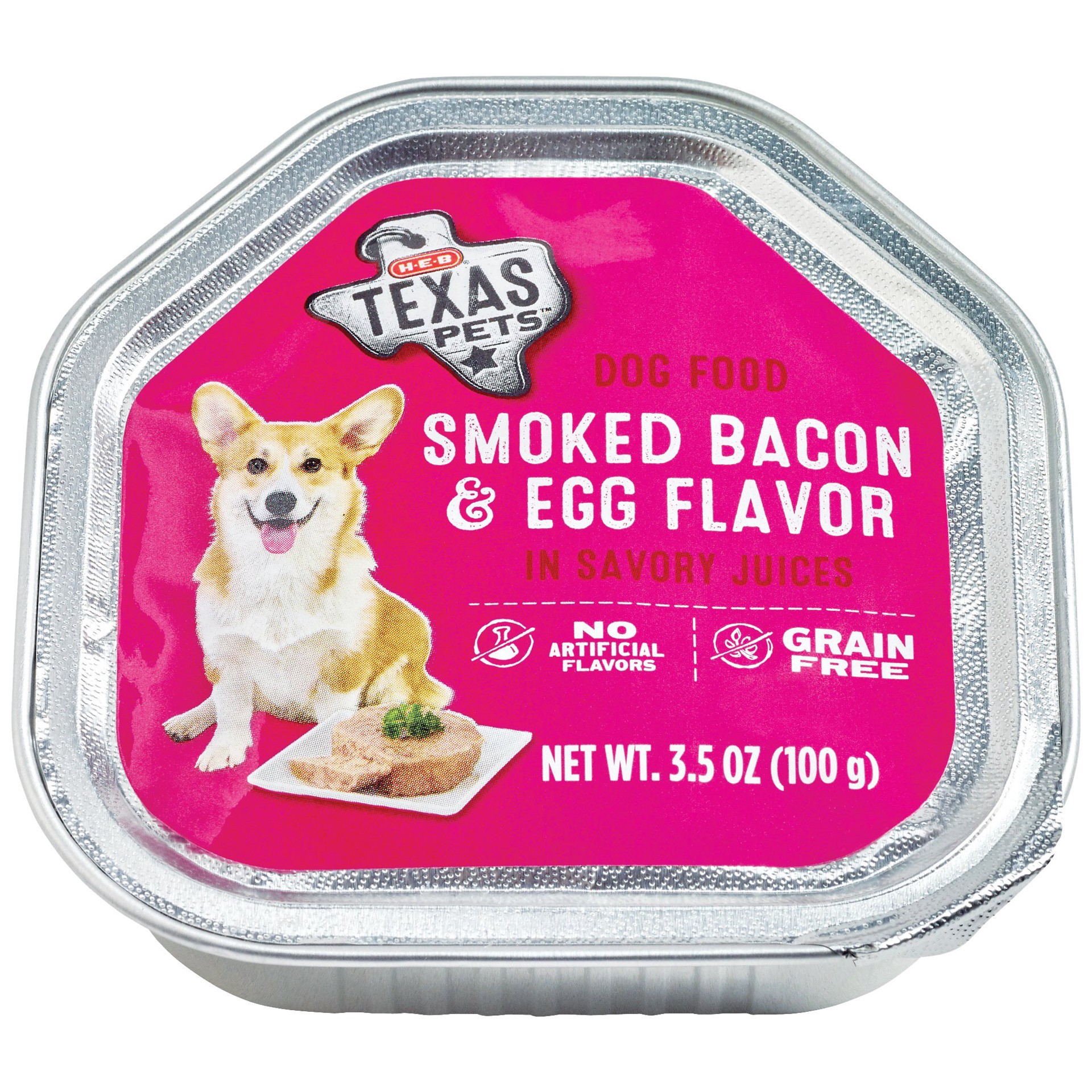 slide 1 of 1, H-E-B Texas Pets Smoked Bacon & Egg Flavor in Savory Juices Wet Dog Food, 3.5 oz