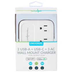 Techcellent Universal Wall Mount Charger, 4usb & 3ac, White