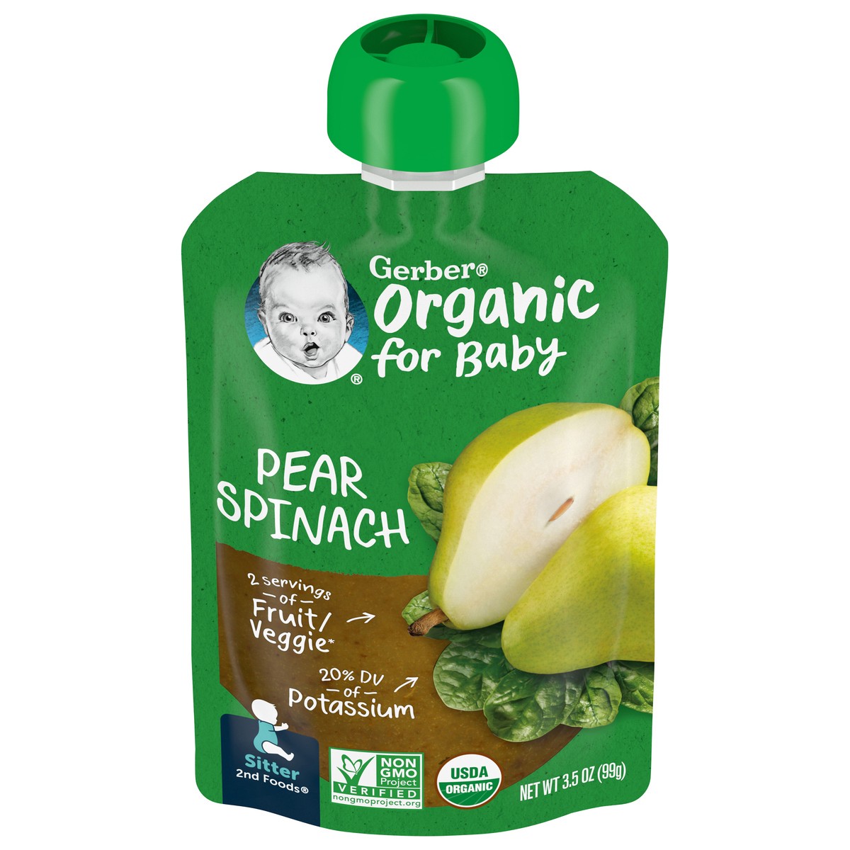 slide 1 of 5, Gerber 2nd Foods Organic for Baby Baby Food, Pear Spinach, 3.5 oz Pouch, 3.5 oz