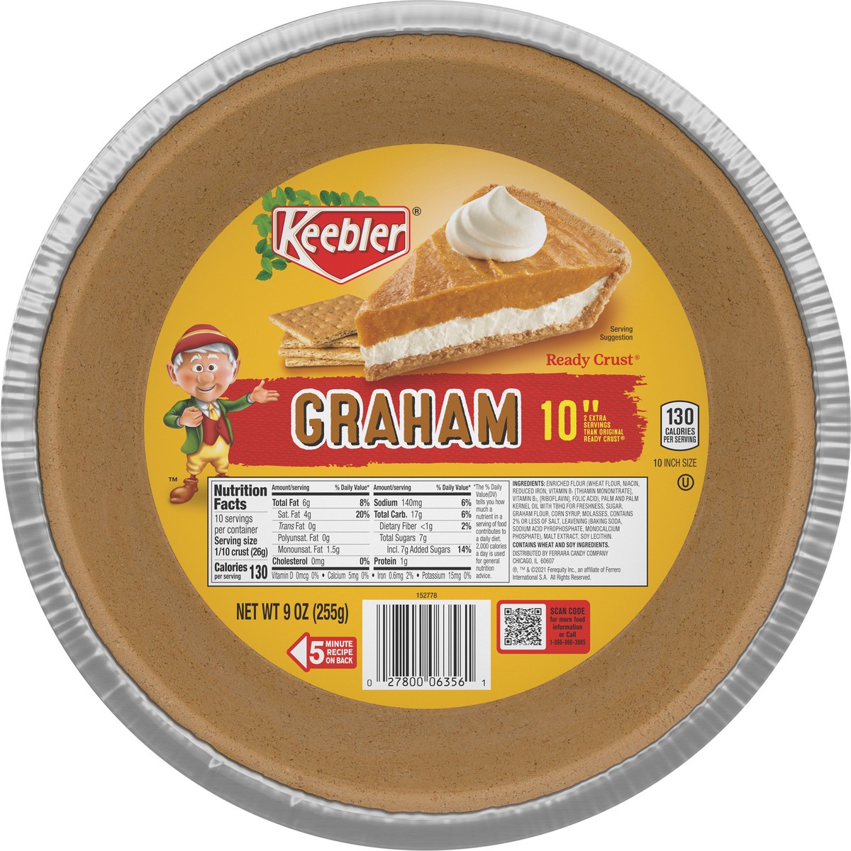 slide 6 of 7, Keebler Ready Crust Mini Graham Cracker Pie Crusts, Premade Pie Crusts For Baking And No-Bake, 6 ct, 4 oz, 9 oz