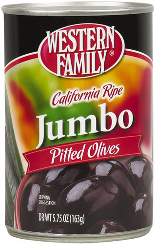 slide 1 of 1, Western Family Jumbo Pitted Olives, 5.75 oz