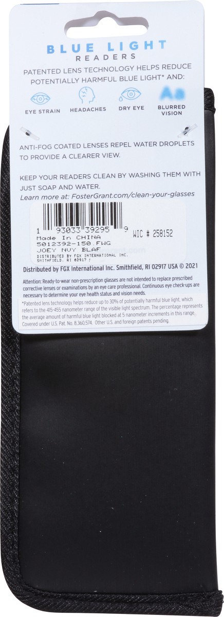 slide 11 of 11, Foster Grant +1.50 Joey NVY BLAF Blue Light Readers 1 ea, 1 ct