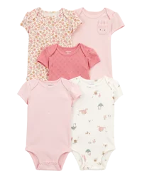 Carter's Baby 5-Pack Floral Bunny Short-Sleeve Cotton Bodysuits - Pink - 9M