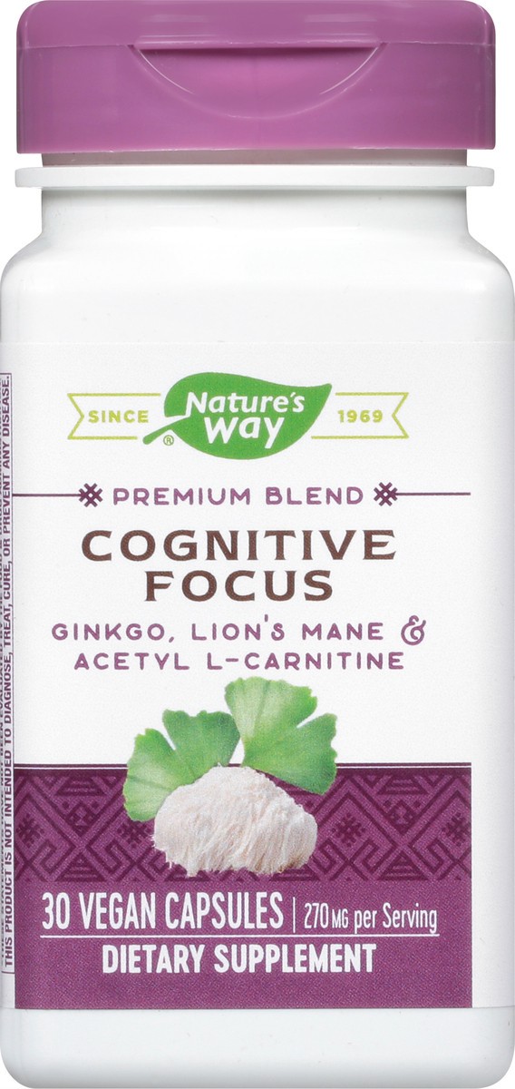 slide 6 of 9, Nature's Way Cognitive Focus, with Gingko, Lion's Mane & Acetyl L-Carnitine, 270 mg per Serving, 30 Capsules, 30 ct