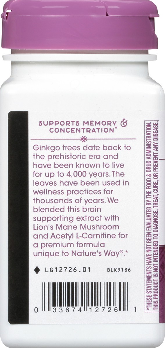 slide 7 of 9, Nature's Way Cognitive Focus, with Gingko, Lion's Mane & Acetyl L-Carnitine, 270 mg per Serving, 30 Capsules, 30 ct