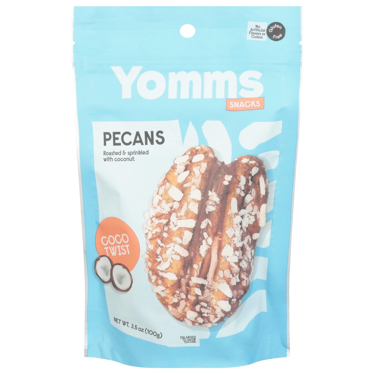 slide 3 of 12, Yomms Snacks Coco Twist Pecans 3.5 oz, 3.5 oz