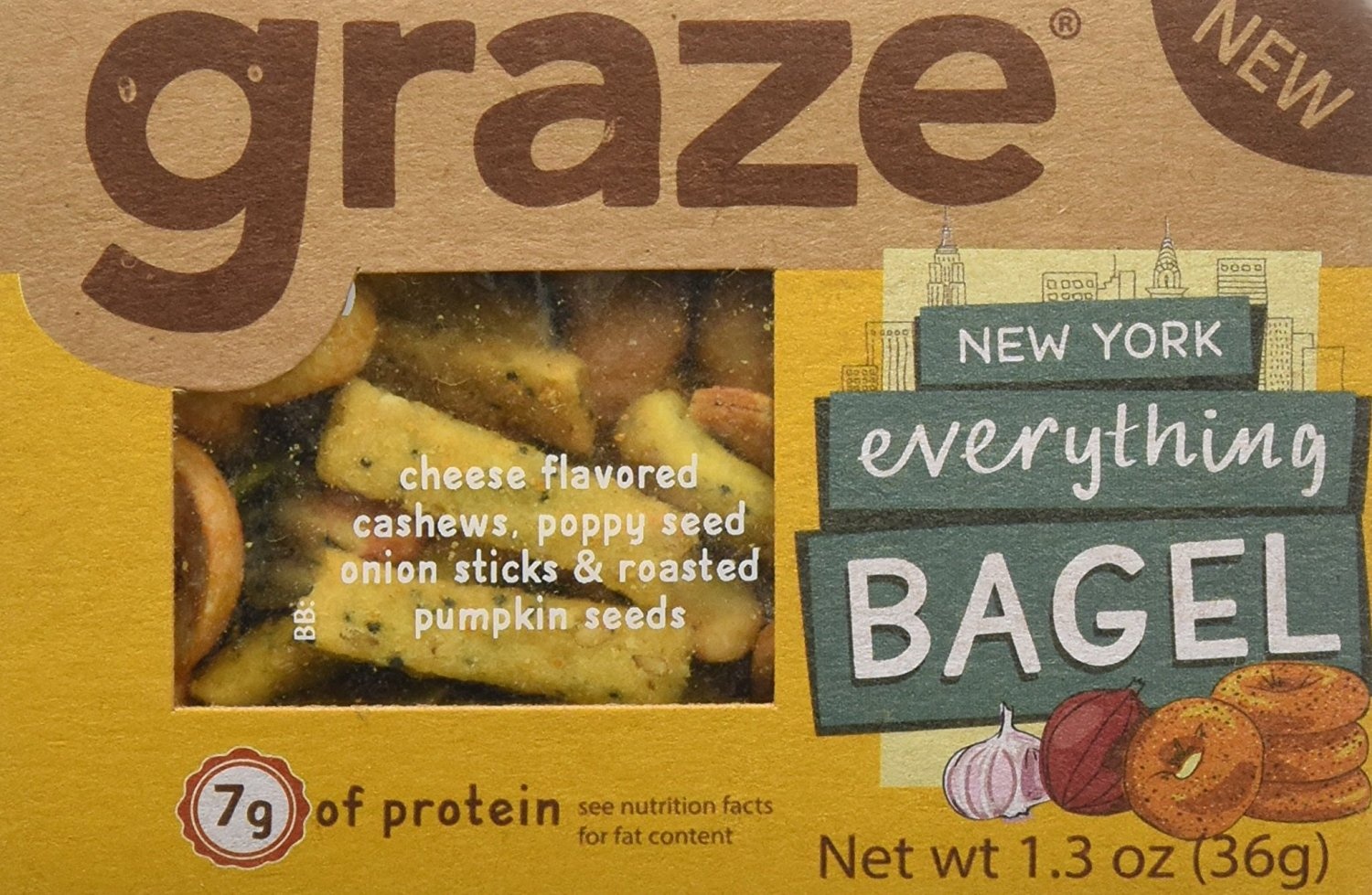 slide 1 of 4, graze New York Everything Bagel Snack Mix, 1.3 oz