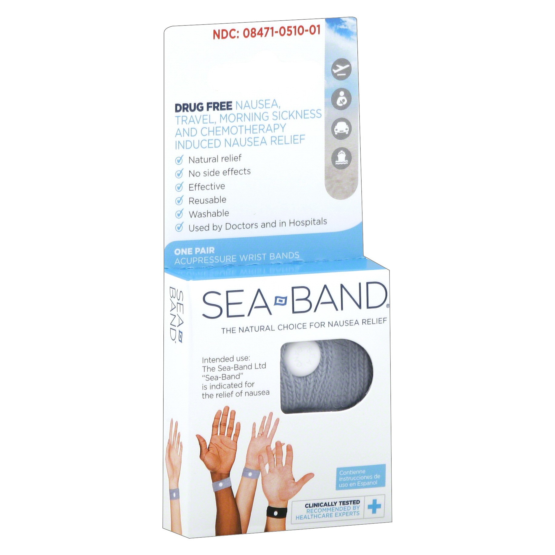 slide 1 of 4, Sea-Band Nausea Relief Acupressure Wristbands 1 Pair Colors May Vary, 1 pair