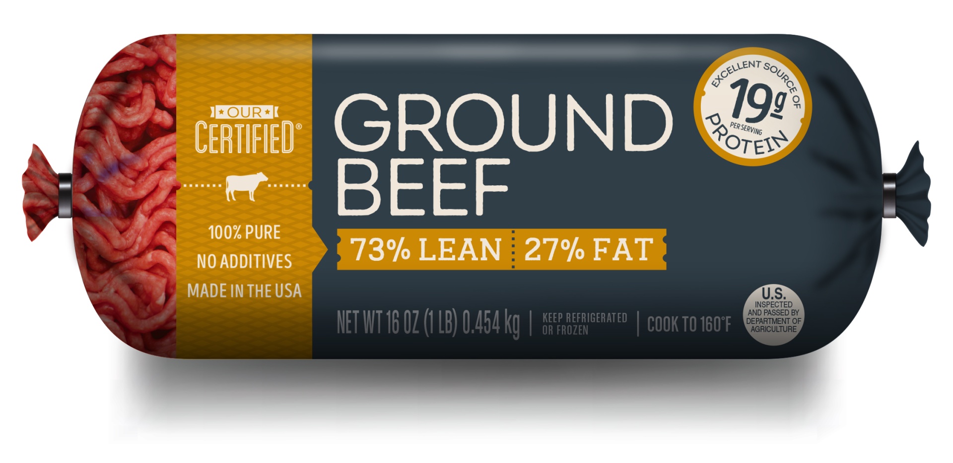 slide 1 of 3, 73% Lean Fine Ground Beef Chub, 1 lb