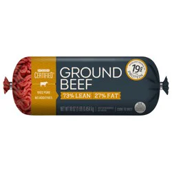 Our Certified 73% Lean / 27% Fat, Ground Beef Roll, 1 lb.