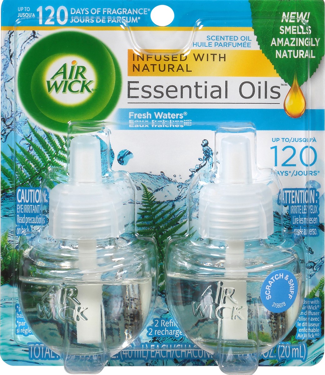 slide 6 of 9, Air Wick Plug in Scented Oil Refill, 2 ct, Fresh Waters, Air Freshener, Essential Oils, 2 ct