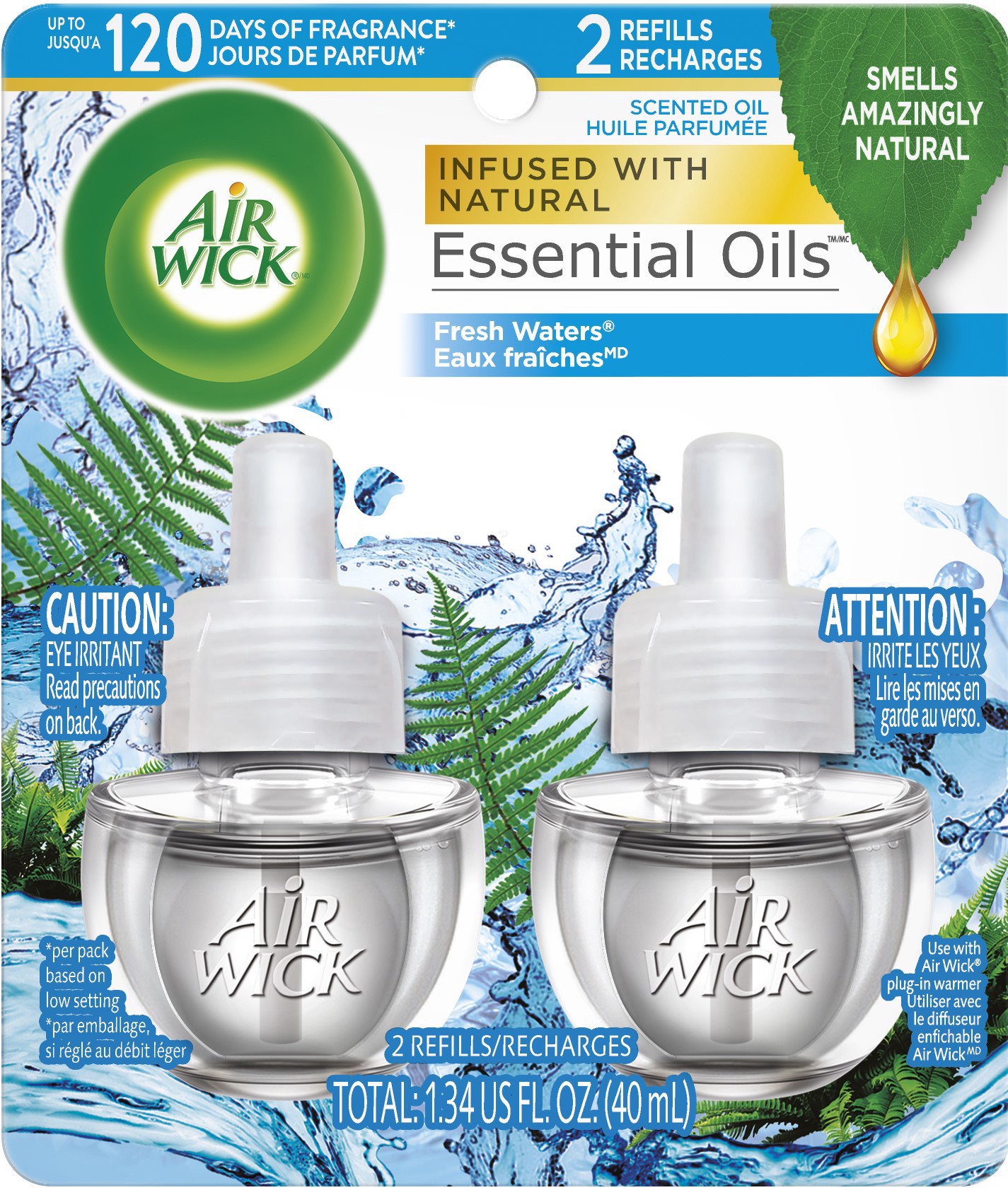 slide 1 of 9, Air Wick Plug in Scented Oil Refill, 2 ct, Fresh Waters, Air Freshener, Essential Oils, 2 ct