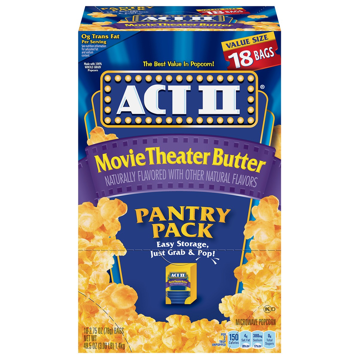 slide 1 of 5, ACT II Movie Theater Butter Microwave Popcorn Pantry Pack Bag 18 ea, 18 ct