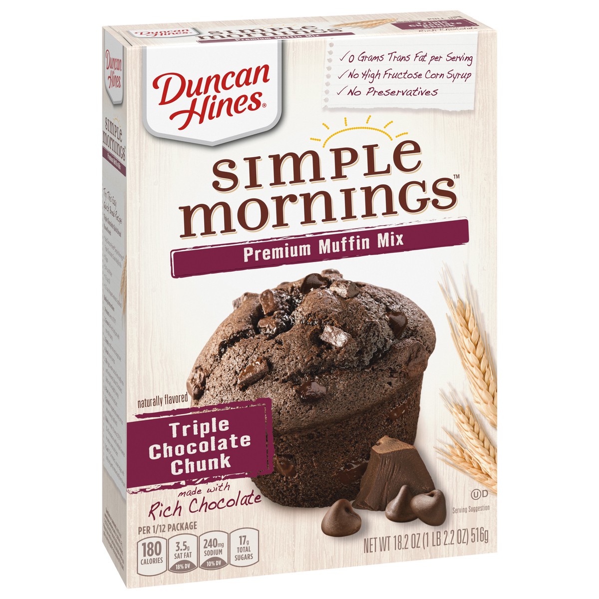 slide 2 of 9, Duncan Hines Simple Mornings Premium Triple Chocolate Chunk Muffin Mix 18.2 oz, 18.2 oz