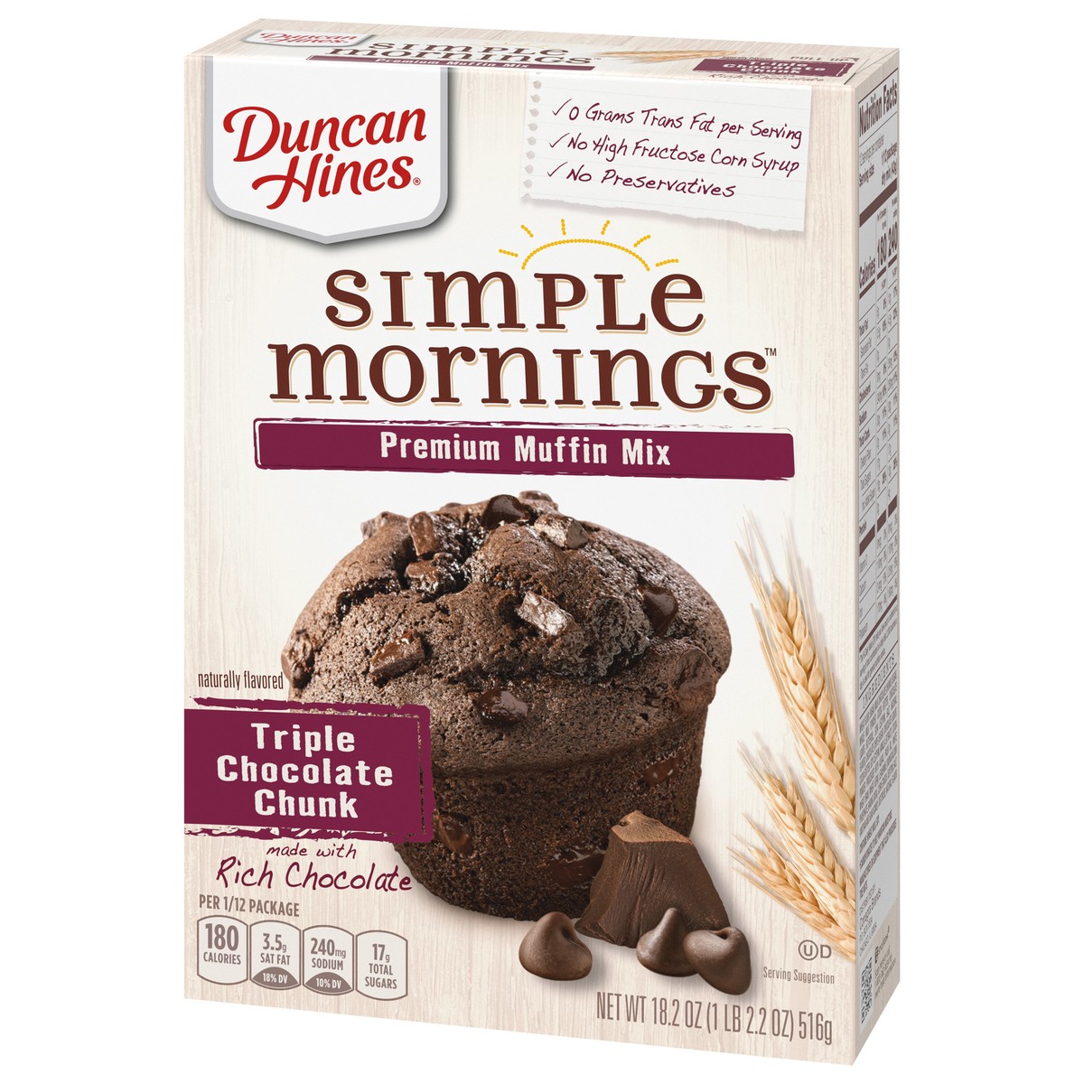 slide 9 of 9, Duncan Hines Simple Mornings Premium Triple Chocolate Chunk Muffin Mix 18.2 oz, 18.2 oz