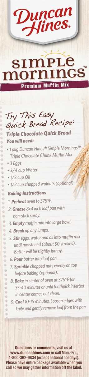 slide 5 of 9, Duncan Hines Simple Mornings Premium Triple Chocolate Chunk Muffin Mix 18.2 oz, 18.2 oz