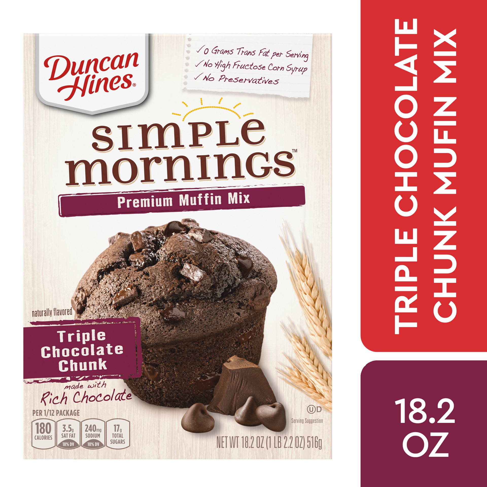 slide 1 of 9, Duncan Hines Simple Mornings Premium Triple Chocolate Chunk Muffin Mix 18.2 oz, 18.2 oz