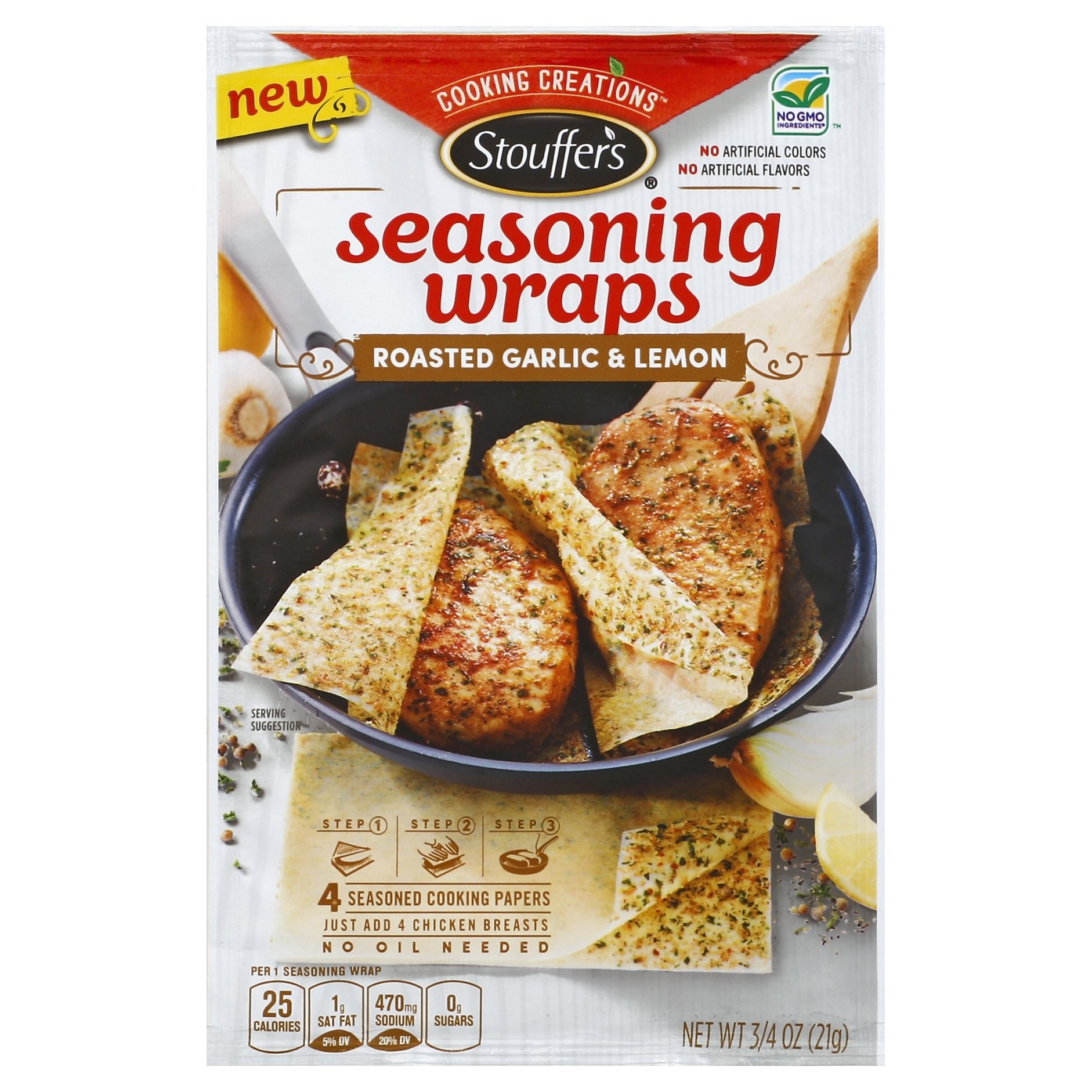 slide 1 of 8, Stouffer's Cooking Creations Roasted Garlic & Lemon Seasoning Wraps, 0.75 oz