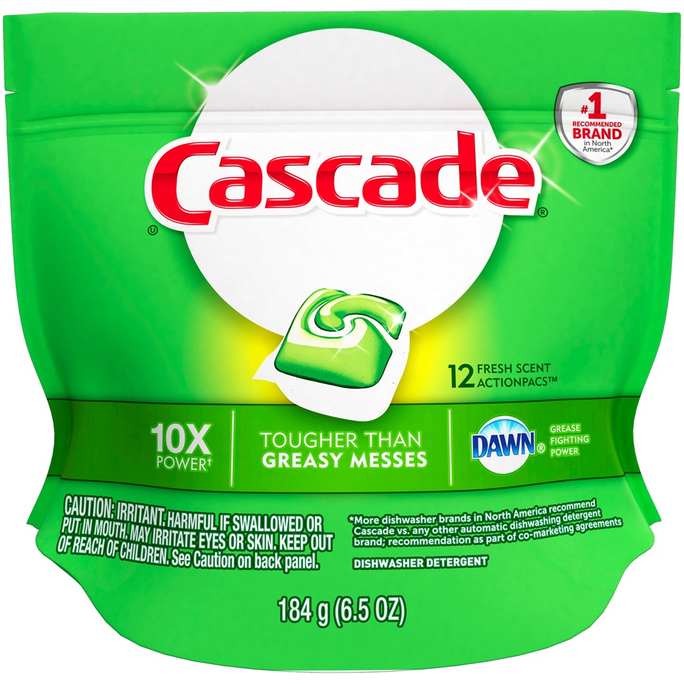 slide 1 of 3, Cascade Dawn Fresh Scent Action Pacs Dishwasher Detergent, 12 ct; 6.5 oz