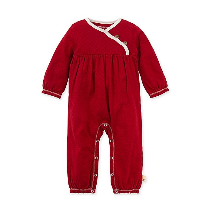 slide 1 of 2, Burt's Bees Baby Newborn Honeycomb Pointelle Organic Cotton Jumpsuit - Cranberry, 1 ct