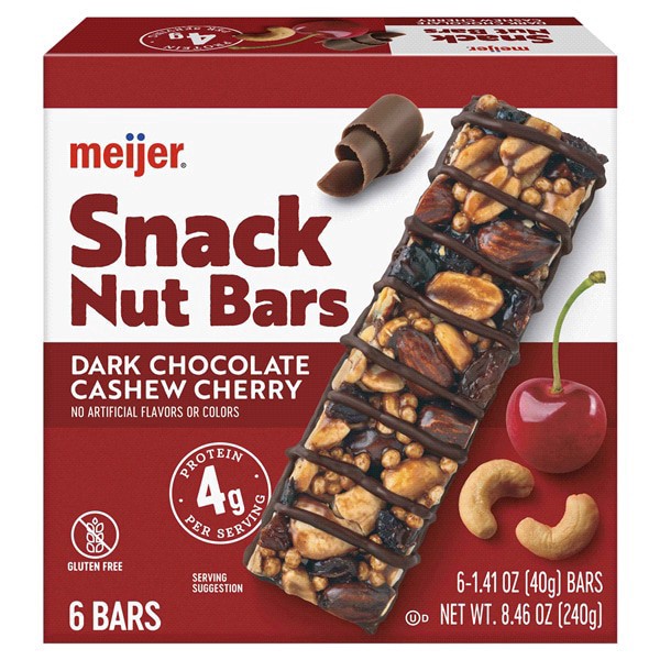 slide 10 of 17, Meijer Dark Chocolate Cashew Cherry Snack Nut Bars, 6ct, 6 ct