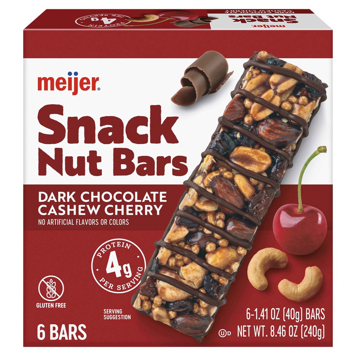 slide 17 of 17, Meijer Dark Chocolate Cashew Cherry Snack Nut Bars, 6ct, 6 ct