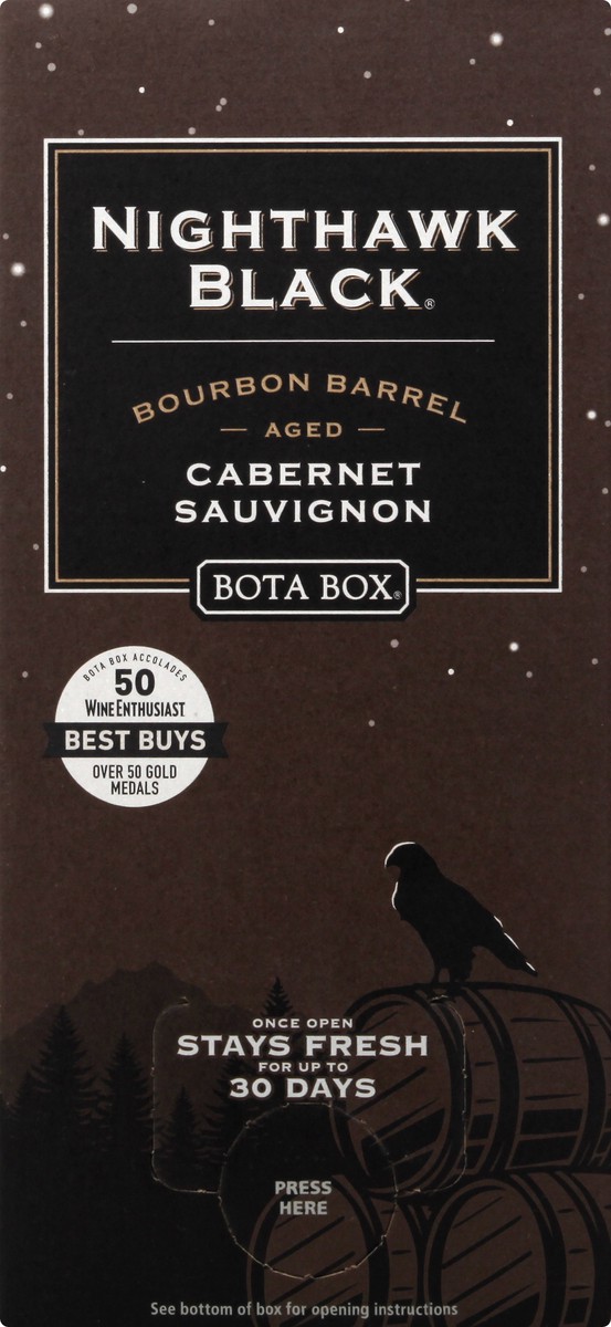 slide 6 of 9, Bota Box Bourbon Barrel Aged Nighthawk Black Cabernet Sauvignon California Red Wine, 3 liter