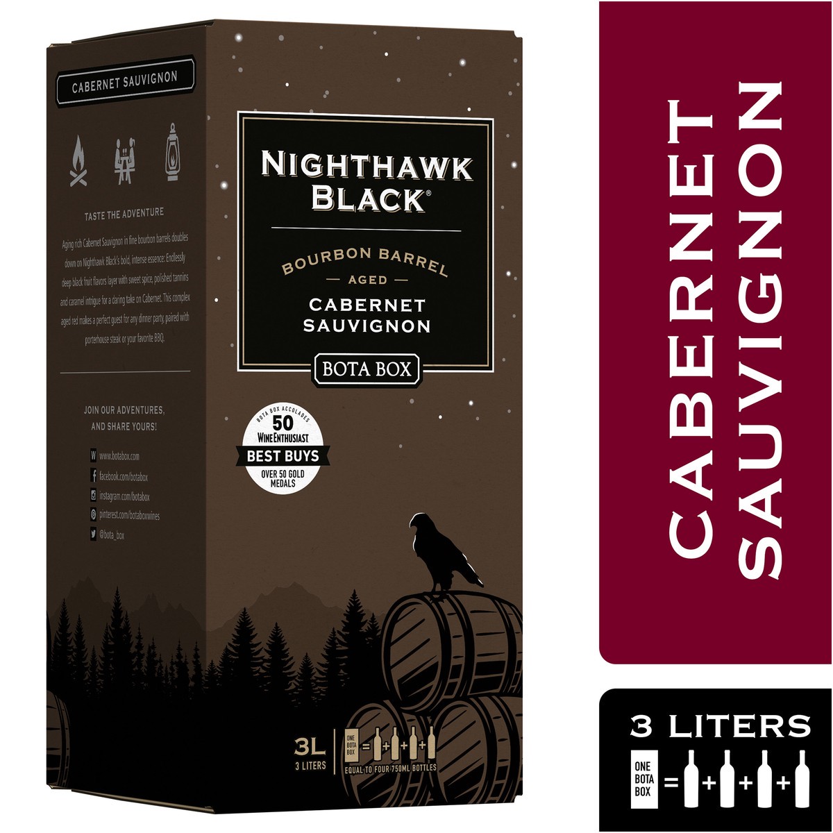 slide 1 of 9, Bota Box Bourbon Barrel Aged Nighthawk Black Cabernet Sauvignon California Red Wine, 3 liter