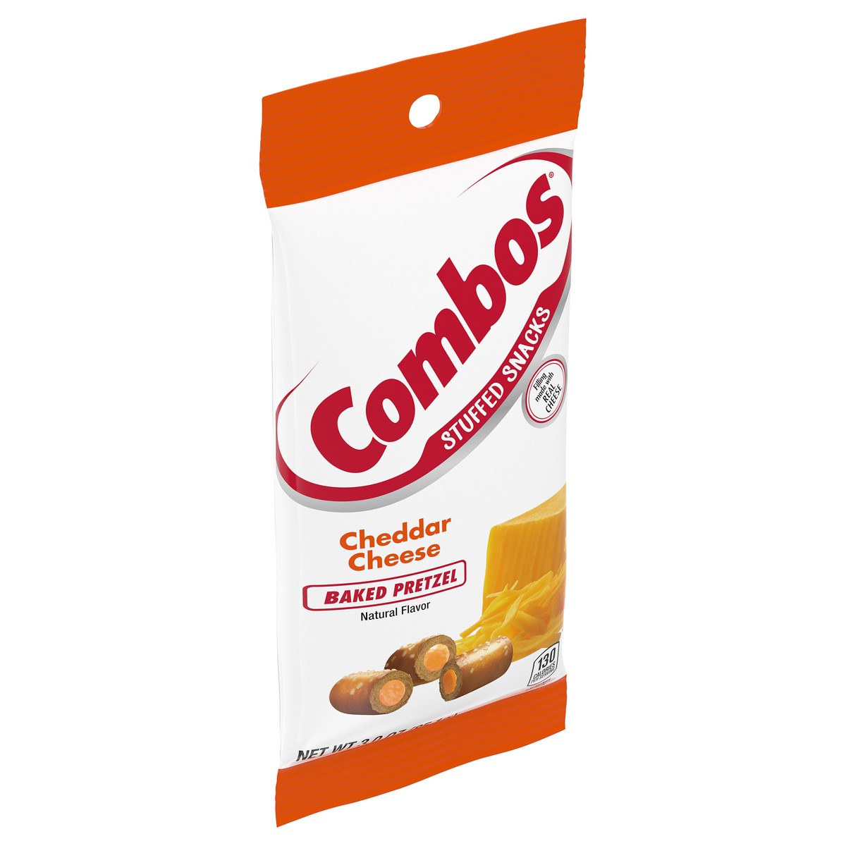 slide 7 of 7, COMBOS Stuffed Snacks Cheddar Cheese Baked Pretzel Snacks, 3.0 oz Bag, 1 ct