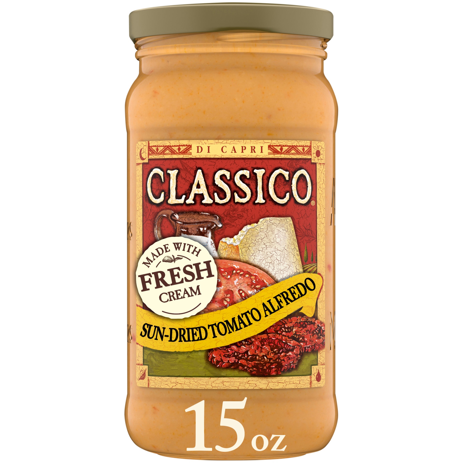 slide 1 of 1, Classico Sun-Dried Tomato Alfredo Pasta Sauce Jar, 15 oz