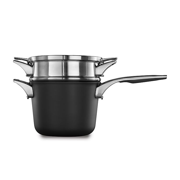 slide 1 of 2, Calphalon Premier Space Saving Hard Anodized Nonstick Saucepan and Double Boiler, 4.5 qt