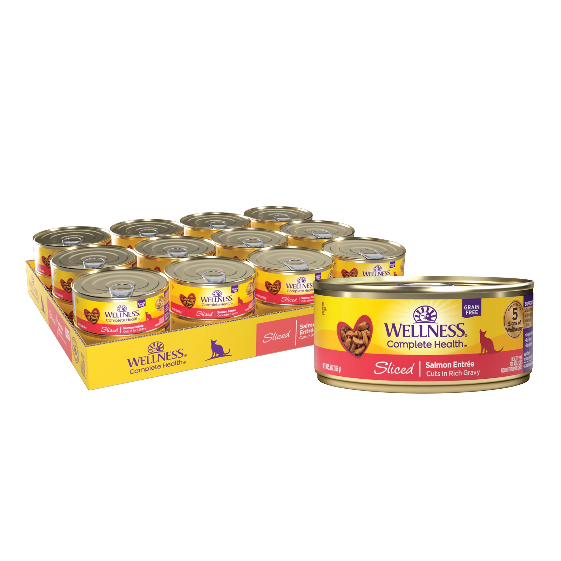 slide 1 of 5, Wellness Sliced Canned Cuts Salmon Adult Canned Cat Food, 5.5 oz