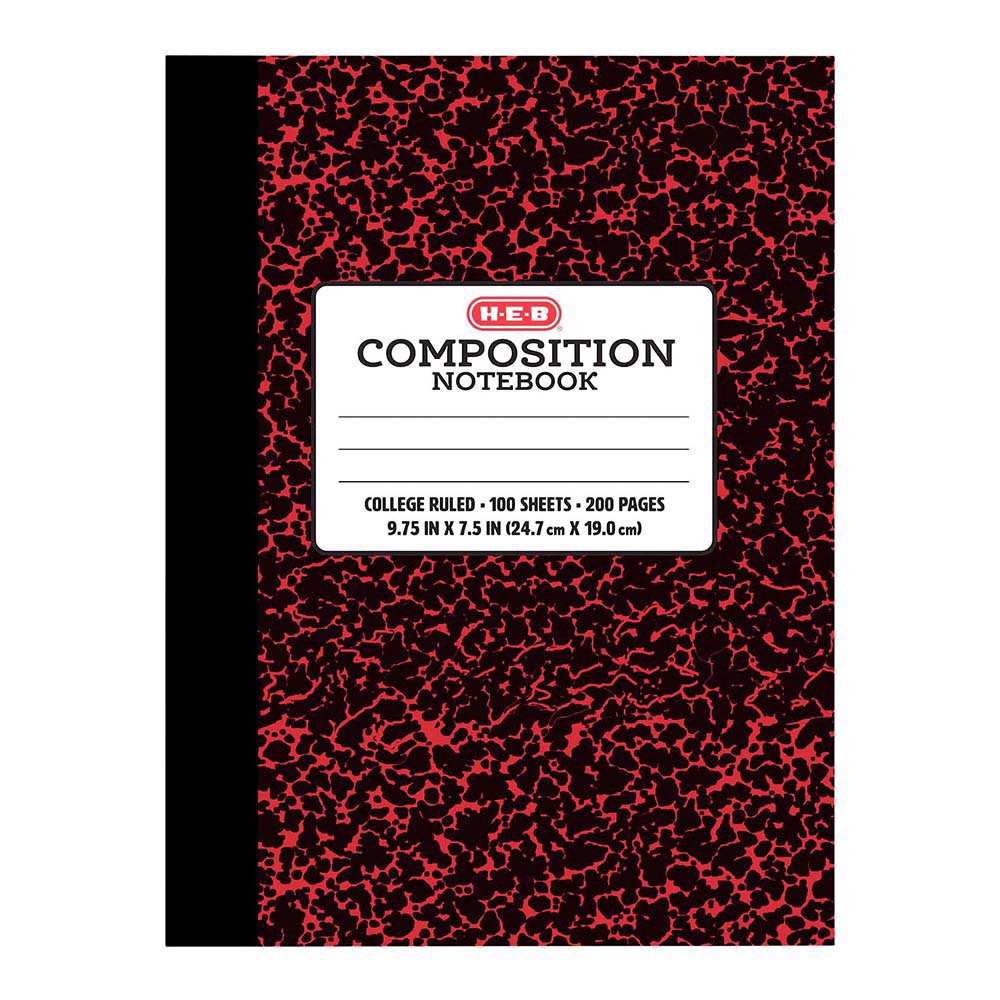 slide 1 of 1, H-E-B College Ruled Composition Book - Red Marble, 100 ct