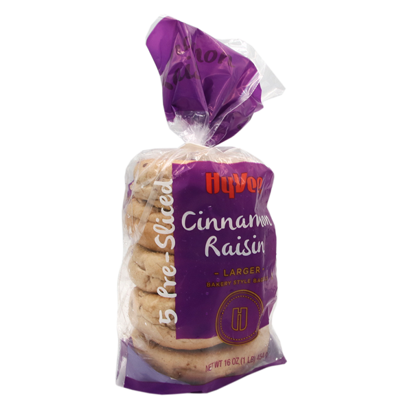 slide 1 of 1, Hy-vee Cinnamon Raisin Larger Bakery Style Bagels, 5 ct; 16 oz