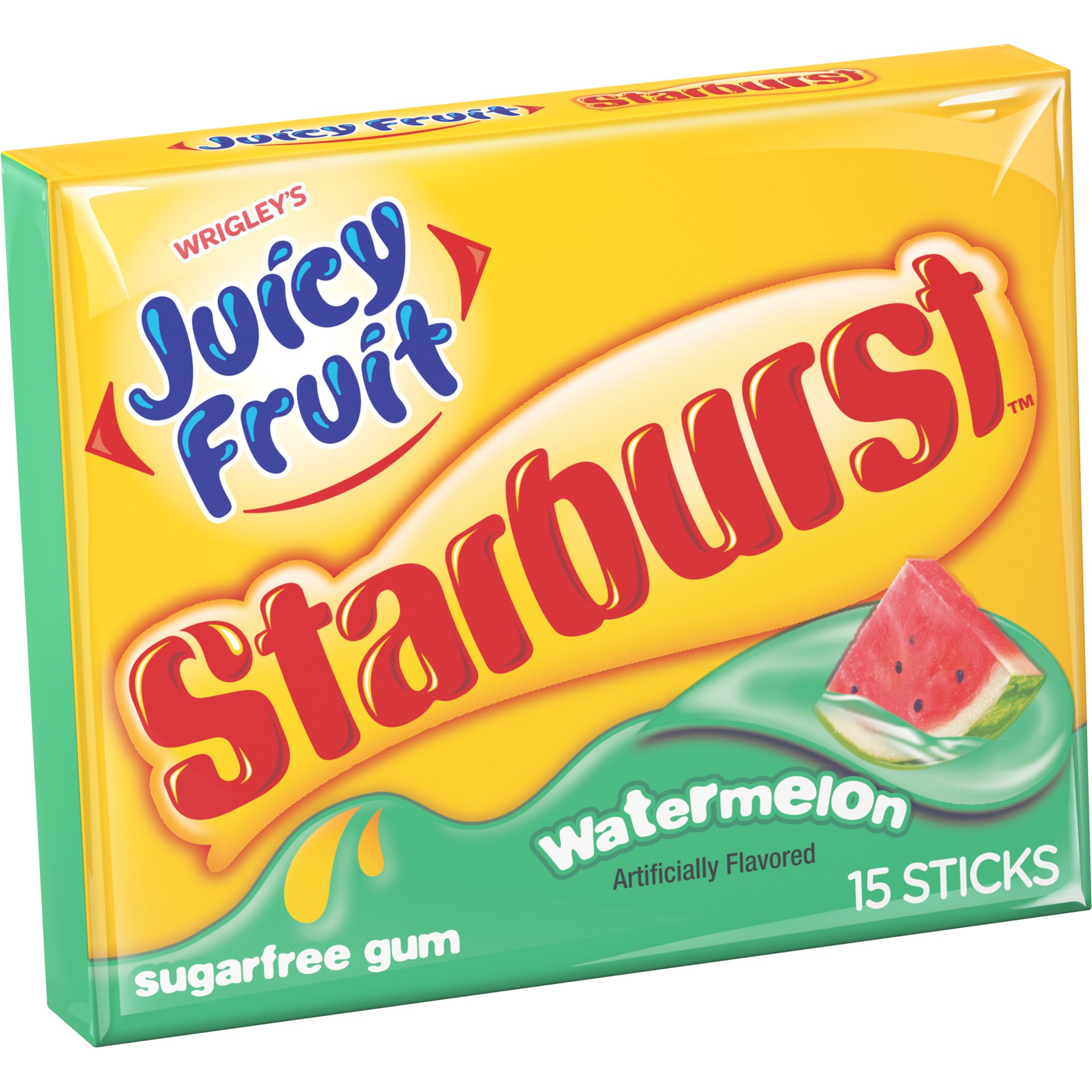 slide 1 of 2, Juicy Fruit Starburst Watermelon Sugarfree Gum, single pack, 15 pc