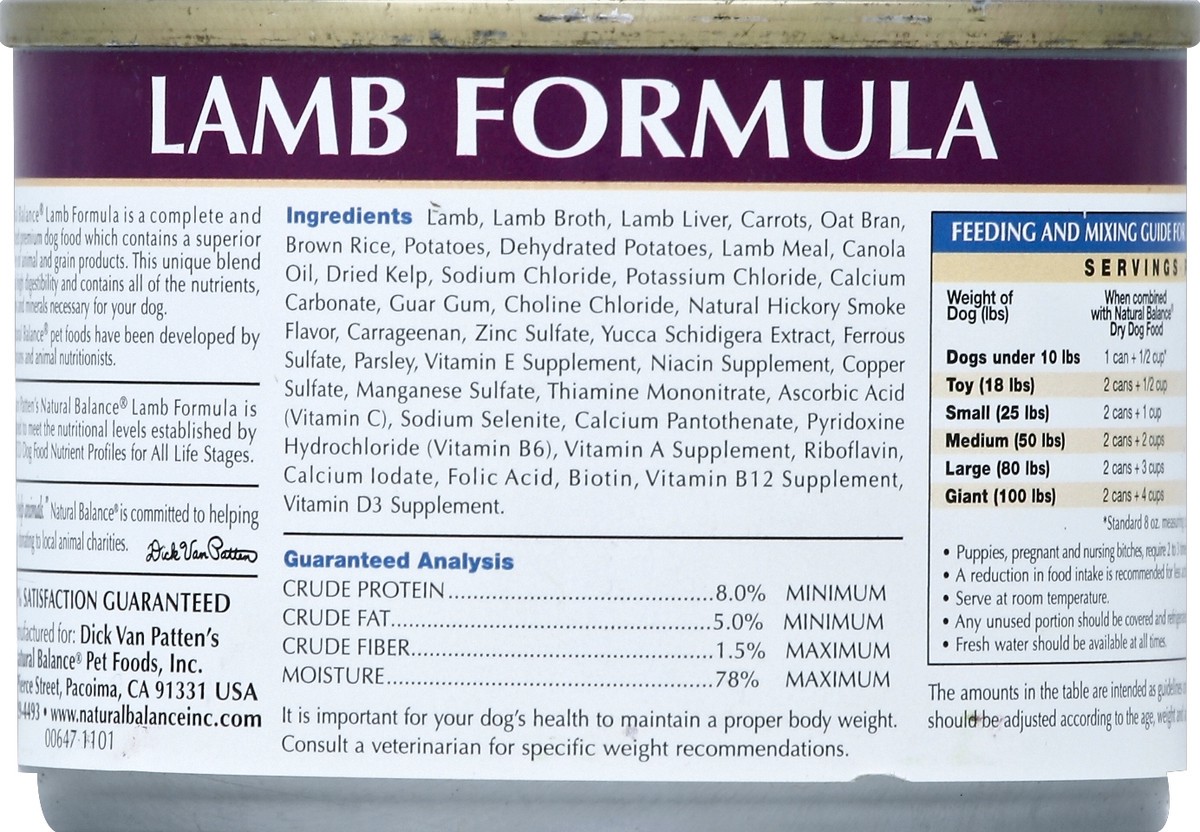 slide 3 of 6, Natural Balance Ultra Premium Lamb Formula Canned Dog Food, 6 oz