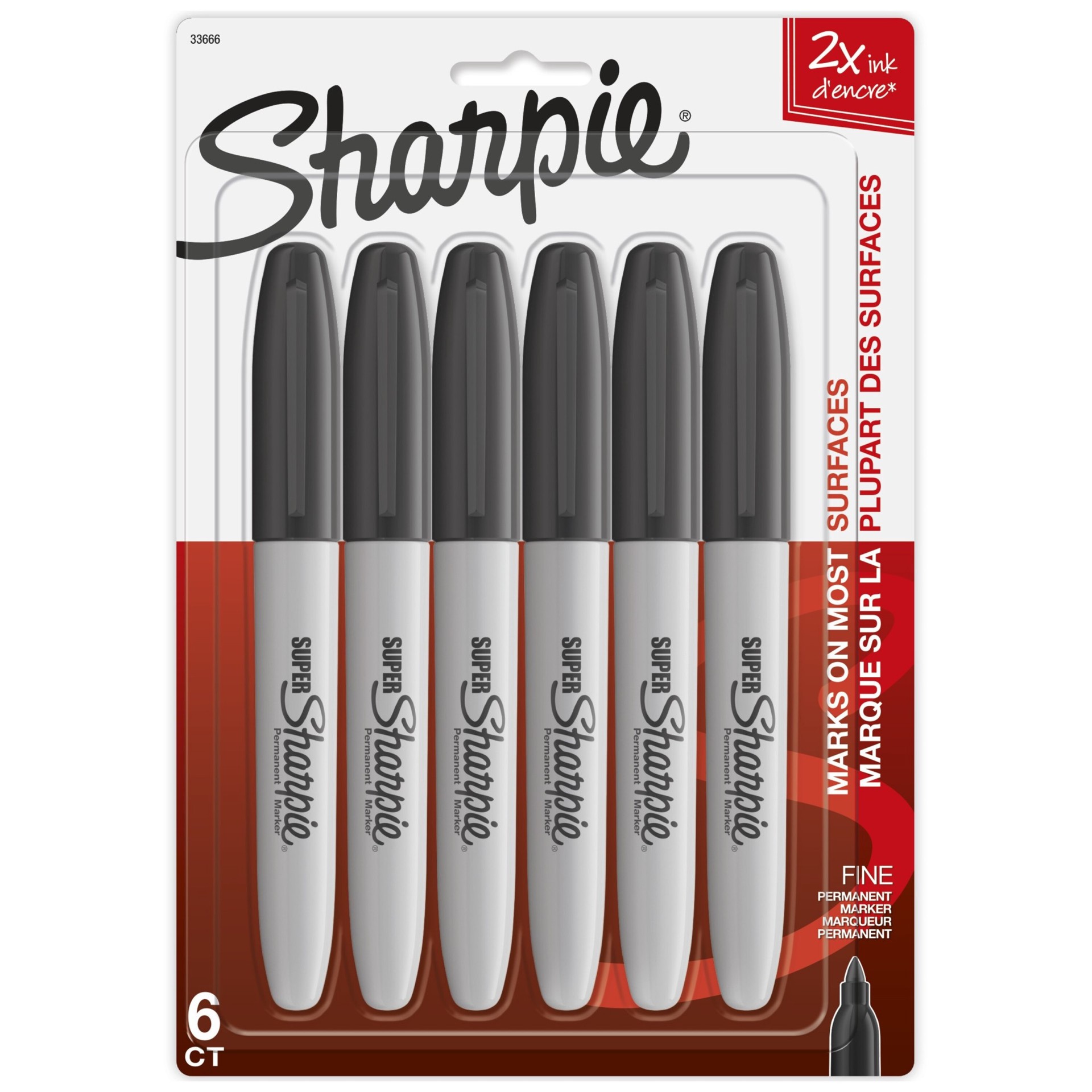 slide 1 of 4, Sharpie Super Permanent Fine Point Markers - Black, 6 ct