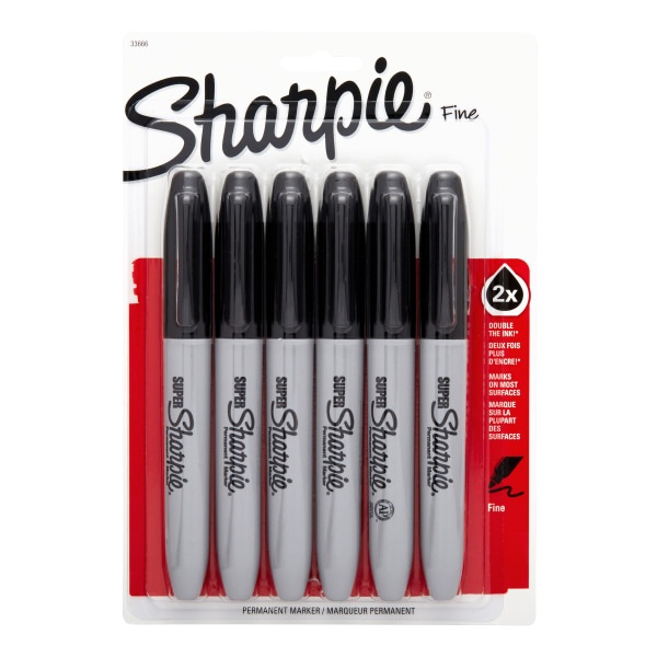 slide 1 of 7, Sharpie Super Permanent Fine Point Markers - Black, 6 ct