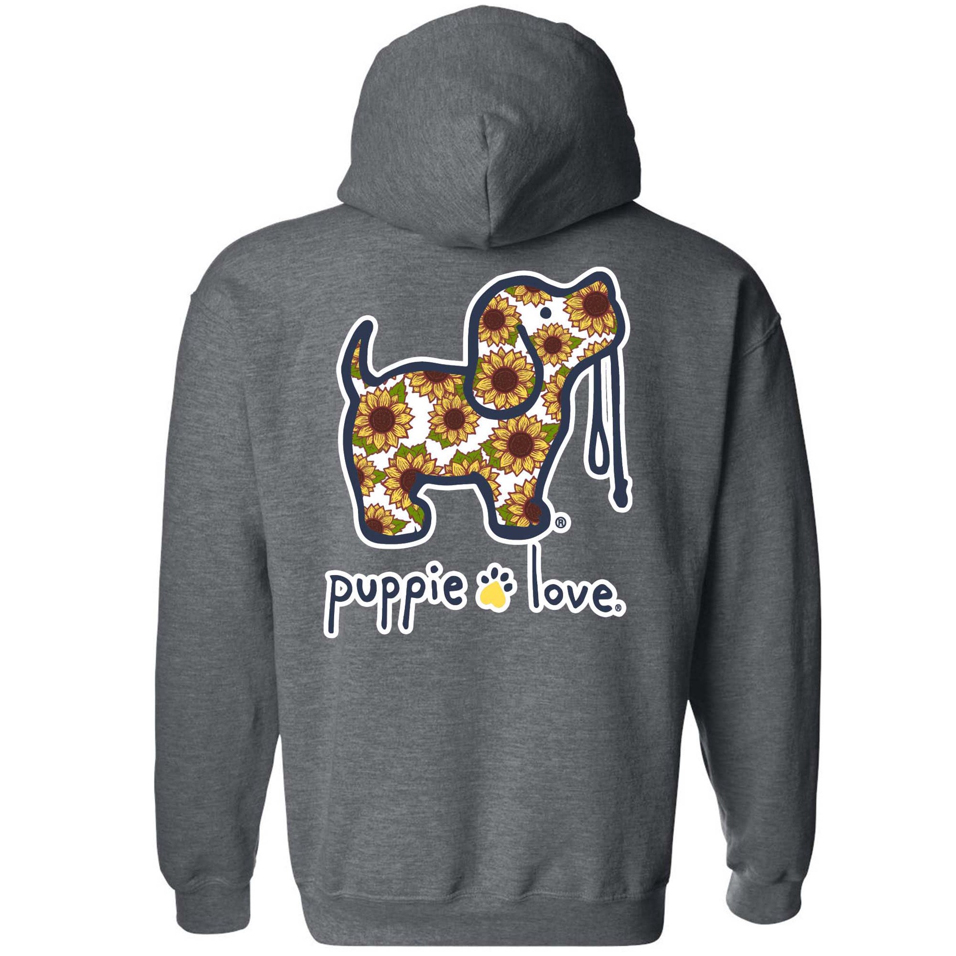slide 1 of 1, Puppie Love Sunflower Fill Pup Adult Unisex Hooded Sweatshirt, LG