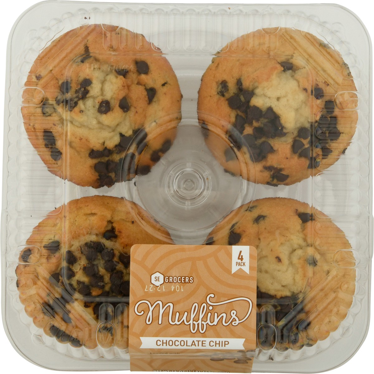 slide 1 of 9, SE Grocers Chocolate Chip Muffins 4 Pack, 1 ct
