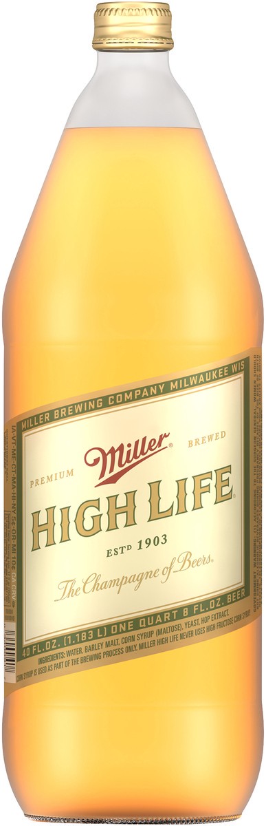 slide 6 of 6, Miller High Life American Lager Beer, 4.6% ABV, 40-oz beer bottle, 480 oz