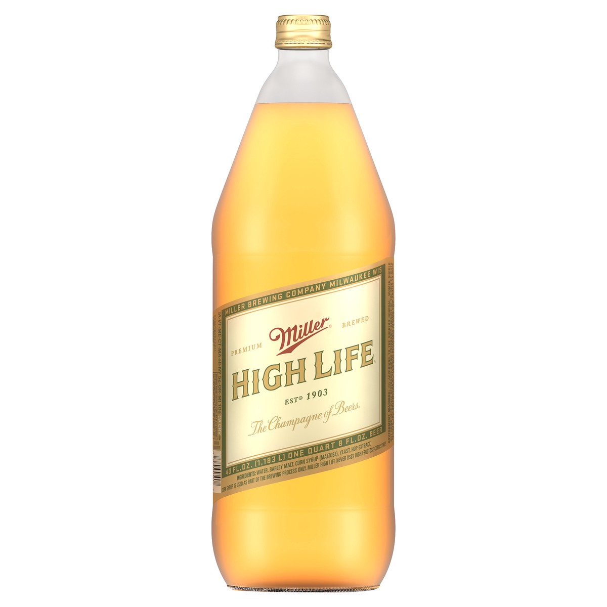 slide 4 of 6, Miller High Life American Lager Beer, 4.6% ABV, 40-oz beer bottle, 480 oz