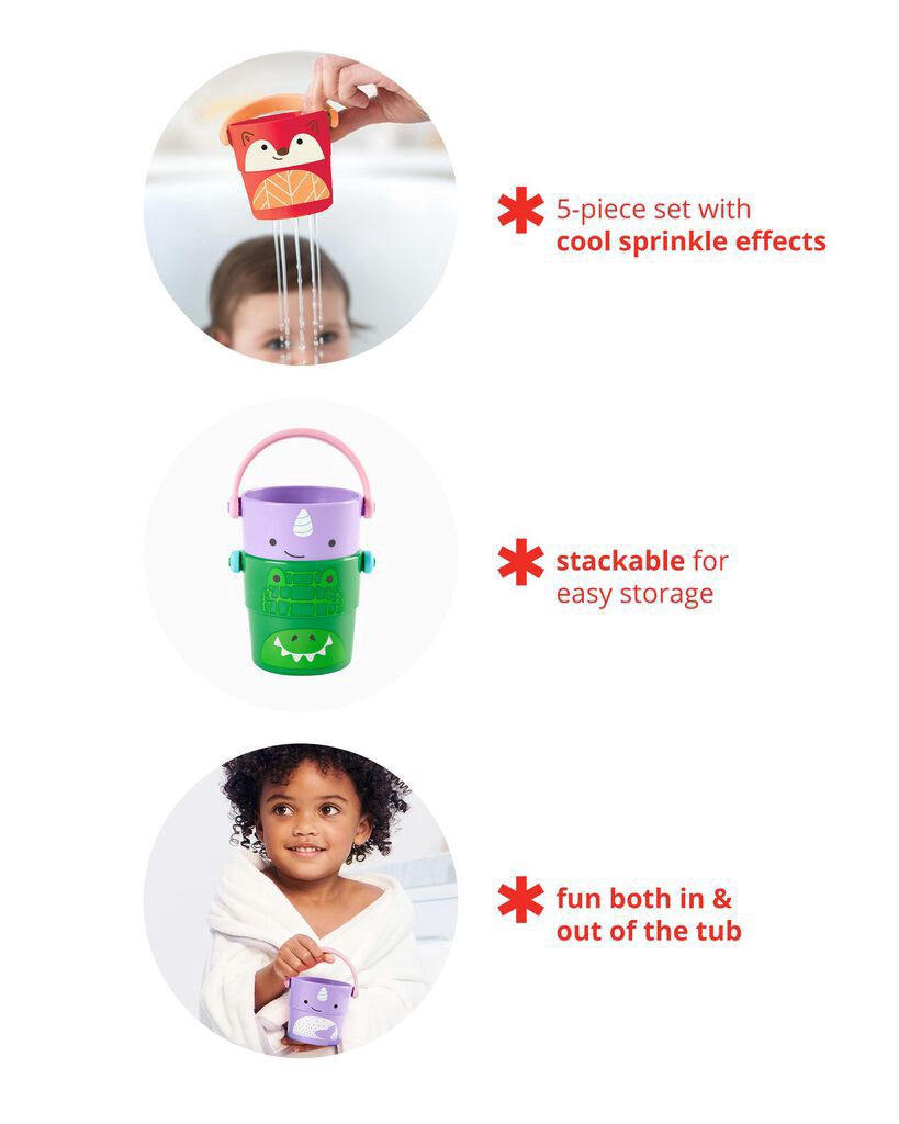 slide 6 of 6, Skiphop Zoo Stack & Pour Buckets Baby Bath Toy Multi NS, 1 ct