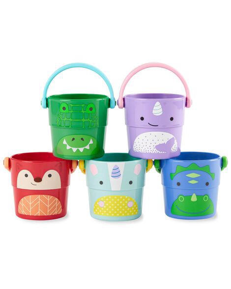 slide 1 of 6, Skiphop Zoo Stack & Pour Buckets Baby Bath Toy Multi NS, 1 ct